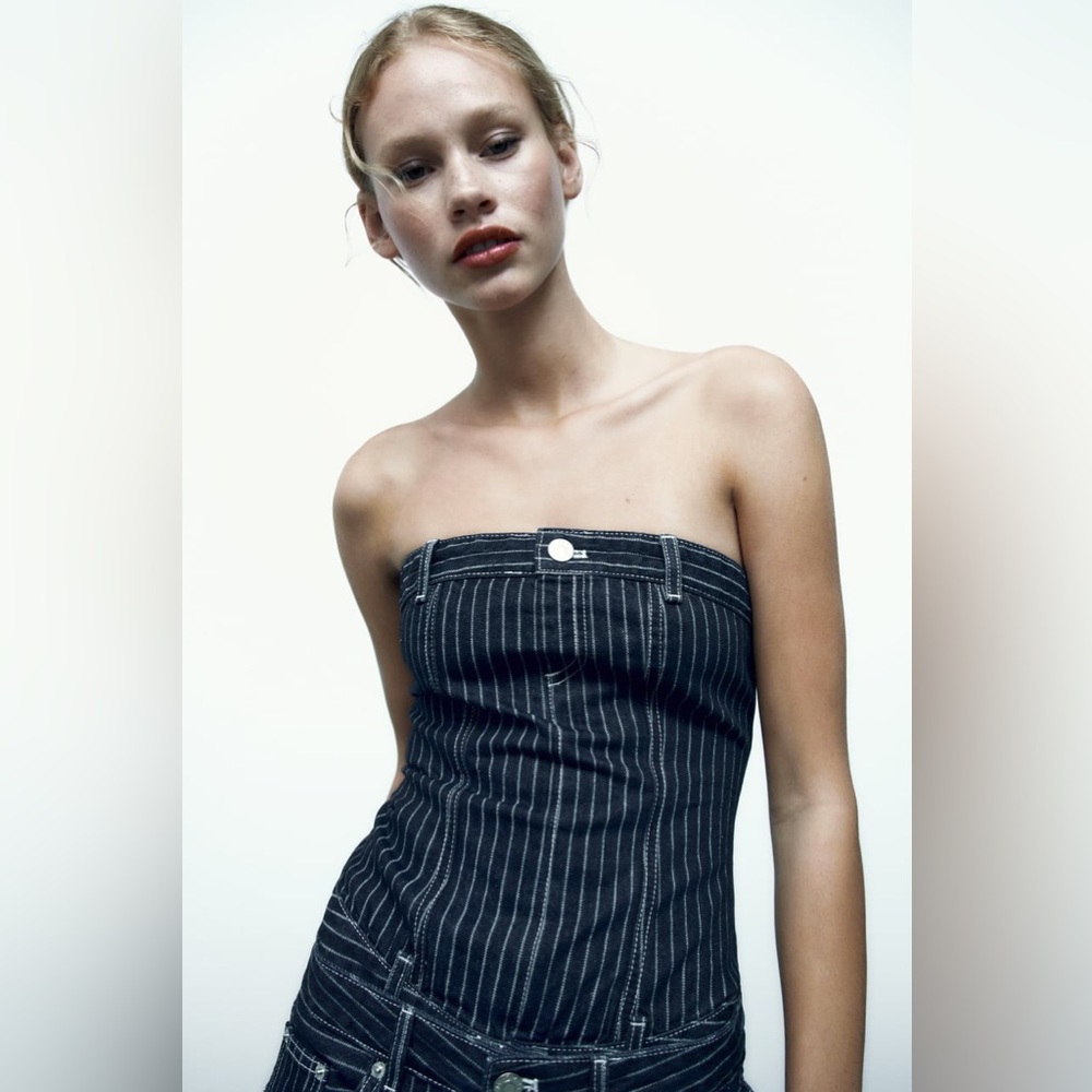 NWT - Zara denim pinstripe corset